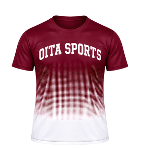 Burgundy and <b>White</b> Gradient Sublimation T <b>Shirt</b> <b>Men</b> <b>Short</b> <b>Sleeve</b> Crew Neck Custom Printed Sports Training Performance Athletic - Product Image 1