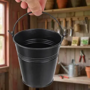 Cubo de Metal Negro con Asa, Cubo de Almacenamiento Multiusos Resistente para el Hogar, Cocina, Jardín, Baño, Eventos, Escuela, Fiestas - Product Image 4