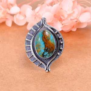 Bague en cuivre et turquoise, argent sterling 925, ajustable, faite à la main, bijoux en pierres précieuses, bague de luxe - Product Image 1