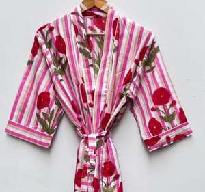 ชุดคลุมผ้าฝ้าย - ชุดกิโมโนลายดอกไม้ - ชุดคลุมสำหรับผู้หญิง ชุดเพื่อนเจ้าสาว ชุดคลุมเจ้าสาว ชุดคลุมอาบน้ำผ้าฝ้ายสำหรับฤดูร้อน ของขวัญ - Product Image 1