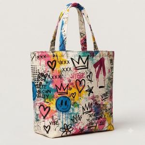 Bolsa de Mano de Lona de Algodón con Estampado de Grafiti, Gran Capacidad, Bolso de Hombro para Mujer, Ecológico, Reutilizable, Arte Urbano, Compras - Product Image 6