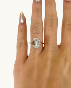 Bague solitaire en or massif 14 carats avec diamant naturel taille émeraude 2,5 carats serti à griffes, bijoux fins pour mariage, fiançailles, soirée, unisexe - Product Image 4