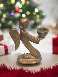 Brass Angel Decorative Statue With Antique Polish For Living Room Console Table And <b>Bedroom</b> <b>Shelf</b> Styling - Product Image 2