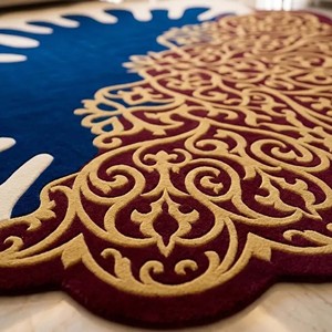 Tapis irrégulier à motifs médaillon, bleu roi et bordeaux, traditionnel, tufté à la main, en laine, antidérapant, pour salon, chambre, décoration intérieure - Product Image 6