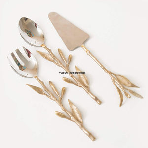 Handmade Wholesales <b>Supplies</b> Catering Flatware Cutlery Fork Spoon <b>Cake</b> Server Cutlery Set With Golden Plated Handle - Product Image 1
