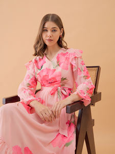 Vestido Maxi Rosa Claro con Estampado Floral, Vestido de Invitada de Boda para Mujer, para Fiestas y Ocasiones Formales a Precio Accesible - Product Image 5