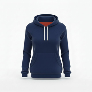Women's Navy Blue Hooded <b>Zipper</b> <b>Sweatshirt</b> Regular Fit Knitted Long Sleeve Casual Autumn Wear Solid Color Design - Product Image 1