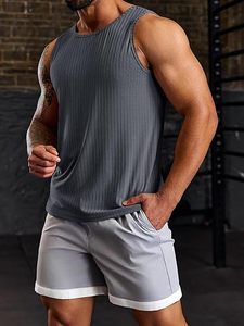 Camisetas sin mangas de punto transpirable de viscosa/poliéster acanaladas para hombre |   Camiseta Deportiva de Cuello Redondo para Gimnasio, Fitness y Ropa Urbana de Verano - Product Image 2