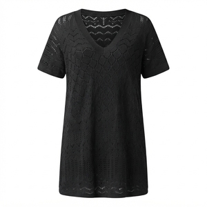 Tunique de plage élégante pour femme, manches courtes, transparente, tenue décontractée d'été, 100 % polyester, séchage rapide, vente en gros - Product Image 4