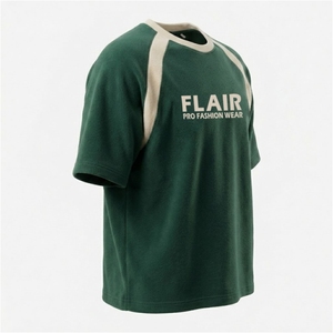 T-shirt en molleton vert forêt de luxe pour homme avec logo blanc brodé et bordure contrastante ivoire - Product Image 4