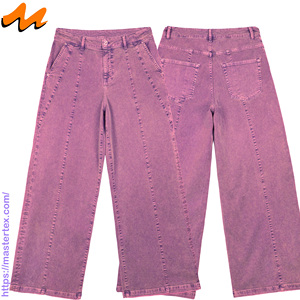 Master Textile Womens Loose <b>Denim</b> Wide Leg Mid Waist Panneled Top Stitched Casual Party Wear <b>Stretch</b> Summer Breathable Pants - Product Image 4