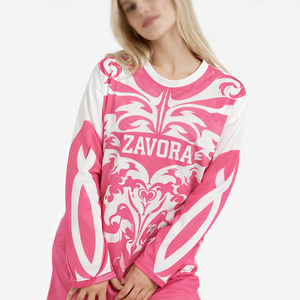 Maillot de football américain rose à manches longues de qualité supérieure pour femme, respirant, léger, avec impression graphique personnalisée, tenue d'équipe - Product Image 4