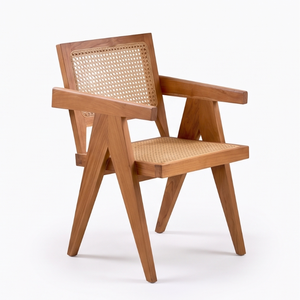 Chaise de salle à manger moderne en bois massif avec assise et dossier en rotin écologique, accoudoirs durables pour la maison, le restaurant, le bar, la villa - Product Image 3