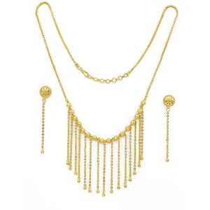 Conjunto de Collar y Pendientes de Latón con Baño de Oro de 14K, 18K, 24K y Diseño Floral para Mujer, con Borlas de Cadena, Ideal para Bodas - Venta al por Mayor - Product Image 3