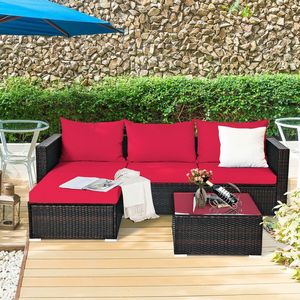 Set di Mobili da Giardino in Rattan, 5 Pezzi con Cuscini, Tavolino e Struttura in Acciaio, Perfetto per Spazi Esterni - Product Image 3