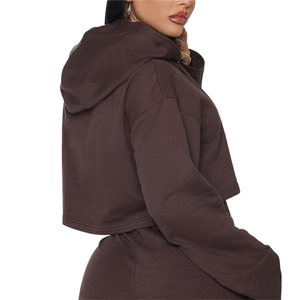 Sudadera con capucha corta de forro polar para mujer, con logo frontal, estilo casual urbano, con cremallera, 100% algodón transpirable, para otoño/invierno, compatible con OEM - Product Image 4