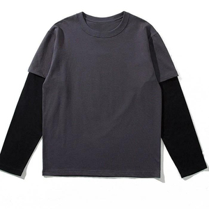 เสื้อยืดผู้ชายผ้าฝ้าย 100% แขนยาวสองชั้น สไตล์สตรีทแวร์ ทรงโอเวอร์ไซส์ เสื้อยืดโอเวอร์ไซส์แบบเรียบ ผ้าเนื้อหนา - Product Image 6