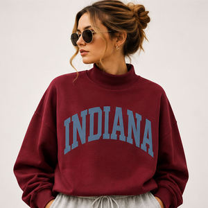 Sweat-shirt oversize à col roulé pour femme Indiana, en coton, imprimé lettres, coupe régulière, style décontracté, pour l'automne - Product Image 1