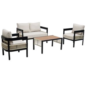 Set Divano da Esterno Multiuso U_Style in Ferro con Tavolo e Decorazioni in Rattan, Impermeabile e Antiruggine per Giardino e Prato, Arredamento Premium per Patio - Product Image 2