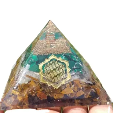 बाघ आंख selenite मैलाकाइट कॉम्बो orgone पिरामिड Orgonite पिरामिड ध्यान प्राकृतिक क्रिस्टल पिरामिड ऊर्जा हीलिंग Alfazal