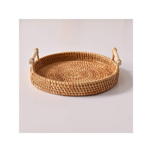 Rectangular Rattan Serving <b>Tray</b> With Built-in Handles Eco-Friendly Woven Wicker Bread Fruit Storage <b>Basket</b> Decorative Food Use - Product Image 2