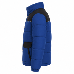 Custom Logo Thick Color Block Streetwear Mens Puffer Coat Warm Polyester Padding Stand Collar Zipper Closure Winter Jacket - Product Image 2