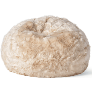 <b>White</b> and Beige 3 Foot Rounded Shag Fur Bean Bag <b>Sofa</b> Cat Bean Bag - Product Image 2