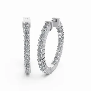 Aros de Diamantes Cultivados en Laboratorio Circle Radiance, Corte Brillante, Oro Blanco de 10/14/18 Quilates, Modernos, Certificados por IGI, 52 Piezas, Pendientes para Mujer - Product Image 4