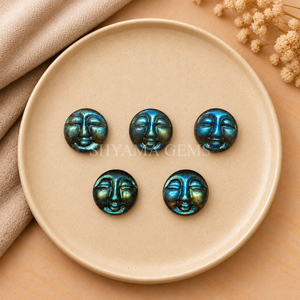 Cabujón de Labradorita con Forma de Luna Llena de 15mm, Disco Redondo de Piedra Suelta para Fabricación de Joyas, Colgantes y Suministros de Artesanía - Product Image 1