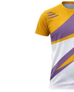Camiseta Deportiva Personalizada para Hombre en Amarillo, Morado y Blanco, de Secado Rápido, Poliéster, con Estampado Personalizado, Manga Corta, para Gimnasio, Running y Entrenamiento - Product Image 3