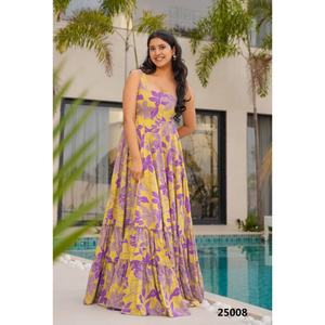 Vestidos de Fiesta de Verano para Mujer, Diseño Floral, Estampado Floral, Estilo Formal, con Tirantes Huecos, Estampado Digital - Product Image 4