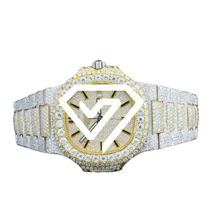 Montre chronographe 41 mm style moissanite, or rose bicolore, entièrement pavée de diamants, montre de luxe pour homme. - Product Image 1