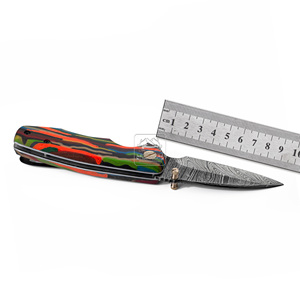 Couteau pliant personnalisé en acier Damas 18,5 cm, couteau de poche en gros, manche en Micarta personnalisé, couteau de camping extérieur, étui en cuir - Product Image 2