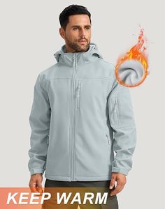Men's <b>Winter</b> Waterproof Sporty Softshell Jacket Hooded <b>Fleece</b> Lined Bonded for Outdoor Work - Product Image 5