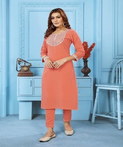 Ensemble haut et pantalon en coton brodé vintage Fancy Rinkal pour femmes, tenue traditionnelle pour fêtes et mariages 85233 SALASAR- Goldy- Vol-1 - Product Image 1