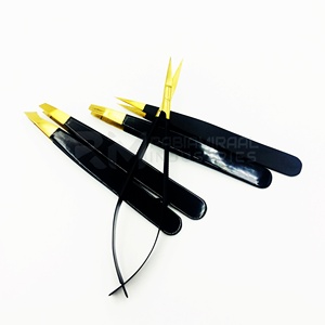 RMI Stainless Steel Gold Plasma Tip And Black Shin Powder Coated Color 4 Different Point Eyebrow Tweezer And Spring Scissor Set - Product Image 6