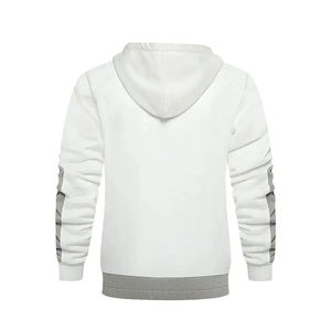 <b>Men's</b> <b>White</b> Hooded Zip-Up Tracksuit <b>Jacket</b> Gray Color Blocking Full Sleeve Casual Wear Winter Style Comfortable 100% Cotton - Product Image 3