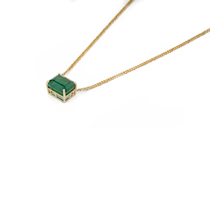 Collier Pendentif à Pierre Unique en Or Jaune K14, Design Minimaliste et Élégant, Chaîne à Maillons Curb avec Émeraude 100% Authentique, Bijoux Empilables - Product Image 5
