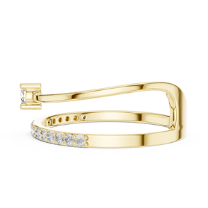 Anillo minimalista de oro amarillo macizo de 14k con diamante de corte redondo y banda de forma abierta para mujer, ideal para compromiso, aniversario o regalo de boda. - Product Image 2