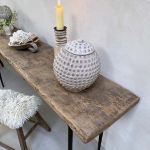 Table console en bois récupéré, plateau rustique en bois recyclé avec pieds en métal noir, style industriel et farmhouse, pour entrée, couloir, salon - Product Image 4
