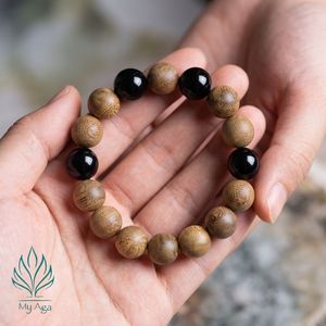 Pulsera de cuentas de madera de agar natural clásica AL-SB-0012-12, 13 cuentas de madera de agar, 4 cuentas de coral negro, uso diario para la calma, lista para regalar - Product Image 2