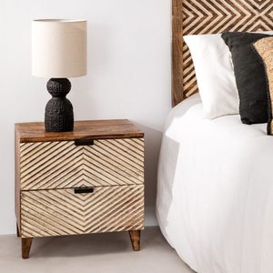 Wood Nightstand Bedside <b>Table</b> Two Drawer Mango Wood <b>End</b> <b>Table</b> Modern Bedroom <b>Storage</b> Cabinet - Product Image 2
