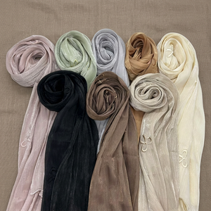 Pañuelo Hijab de Chifón con Lazo, Arrugado, Brillante, Transpirable, Agradable al Tacto, Multicolor, para Uso Diario - Product Image 2