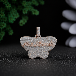 Phoenix Enterprises Custom Butterfly <b>Name</b> VVS Moissanite Pendant Necklace 925 Sterling Silver Rose Gold Plated Free Rope <b>Chain</b> - Product Image 1