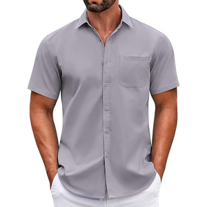 Camisa Casual de Primavera para Hombre, Manga Corta, con Botones, Antiarrugas, Cuello Mao, Poliéster/Algodón, con Bolsillo, Estilo Sin Pliegues - Product Image 2