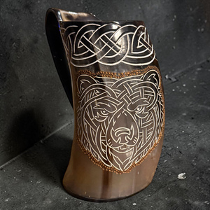 FAIZA CRAFT Taza de Cuerno Natural Hecha a Mano, Ecológica, Inspirada en los Vikingos, con Tapa y Pajita para Café y Shots - Product Image 2