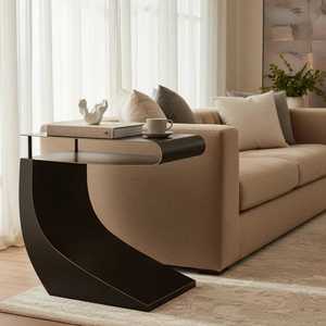 Aura Modern Contemporary Aluminum Side <b>Table</b> with Rectangular Top and Curved Base Durable & Eco-Friendly for Home Office Use - Product Image 4