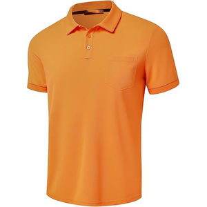 Men's <b>Orange</b> Short Sleeve for Shirt with Pocket Casual Solid Color Knitted Fabric Regular Fit Anti-Wrinkle Embroidered - Product Image 2