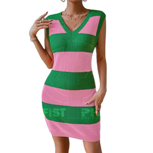 Vestido Ajustado sin Mangas de Acrílico Tejido con Rayas Rosas y Verdes, Personalizado de Alta Calidad OEM ODM para Mujeres y Hermandades - Product Image 2