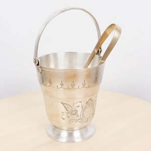 Metal Beverage Tub Wine Ice Bucket with Tong Silver Color Metal Brass Wine <b>Cooler</b> Bucket Stainless Steel Shiny Polished Supply - Product Image 3